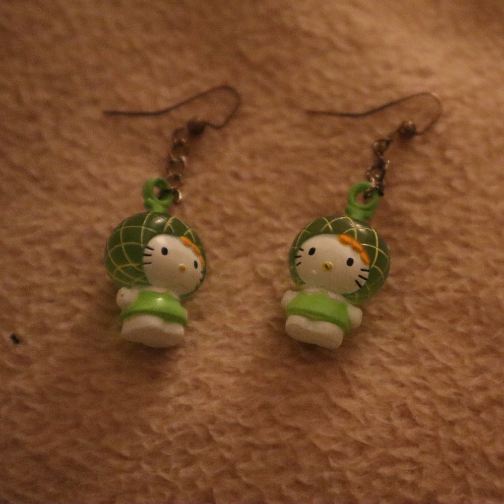 Green Hello Kitty Dangle Earrings